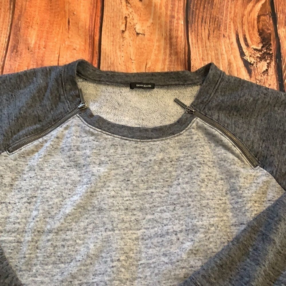 DKNY Jeans Double Shoulder Zip detail two-tone grey sweatshirt Size L/XL